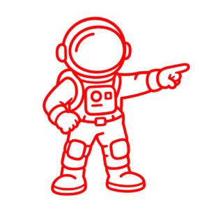 Red astronaut pointing left
